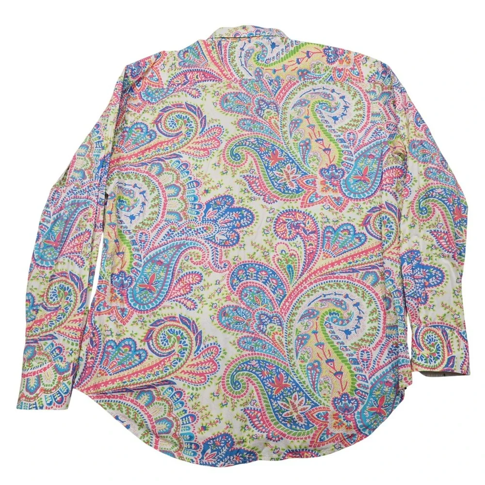 ROBERT GRAHAM Men's XL Multicolor Paisley Contrasting Cuffs Button Down Shirt - Picture 4 of 8